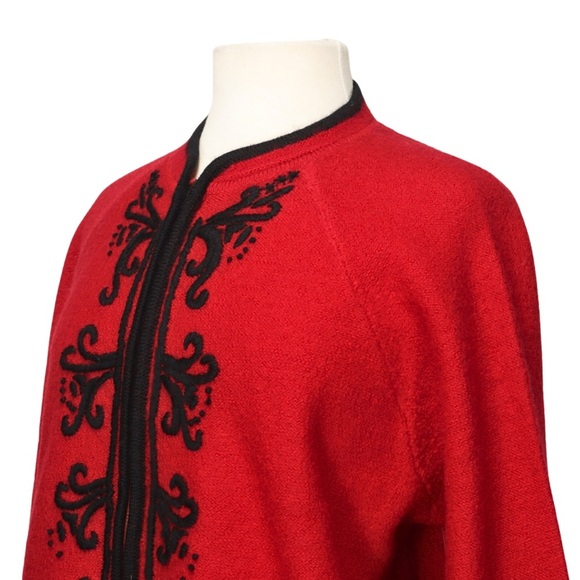 Karen Scott 100% Wool Full Zip Cardigan NWT Sweater Red Embroider Women 1X - Picture 7 of 13
